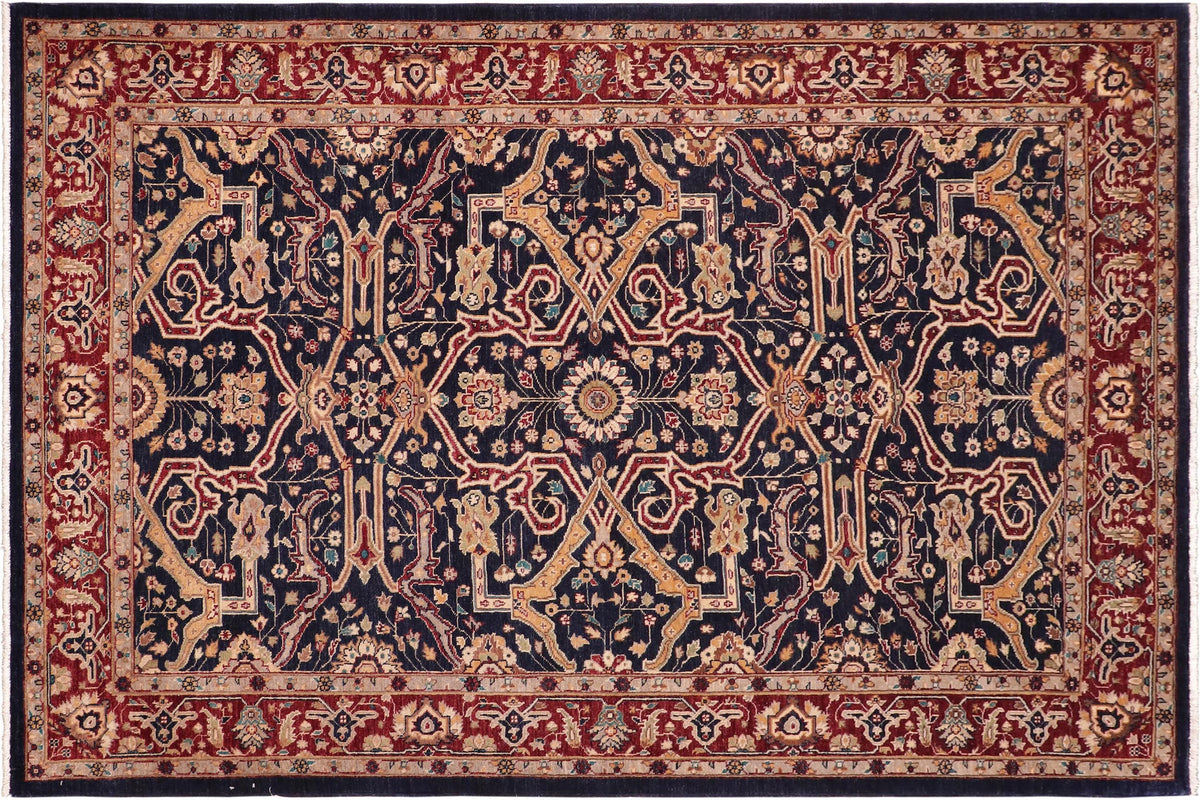 handmade Traditional Kafkaz Blue Red Hand Knotted RECTANGLE 100% WOOL area rug 6' x 9'
