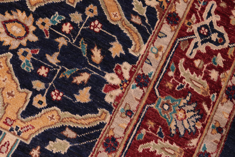 handmade Traditional Kafkaz Blue Red Hand Knotted RECTANGLE 100% WOOL area rug 6' x 9'