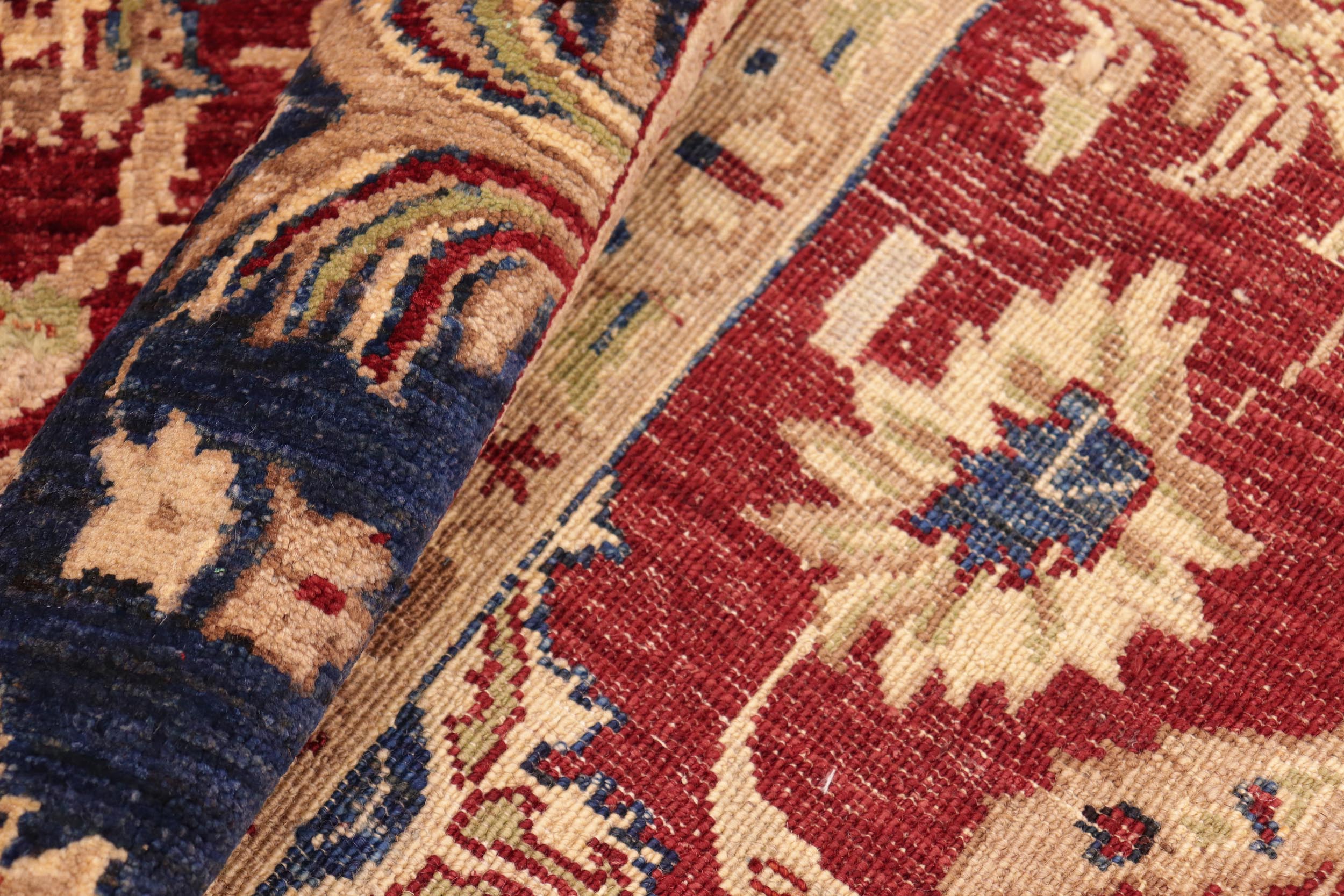 handmade Traditional Kafkaz Red Blue Hand Knotted RECTANGLE 100% WOOL area rug 6x9