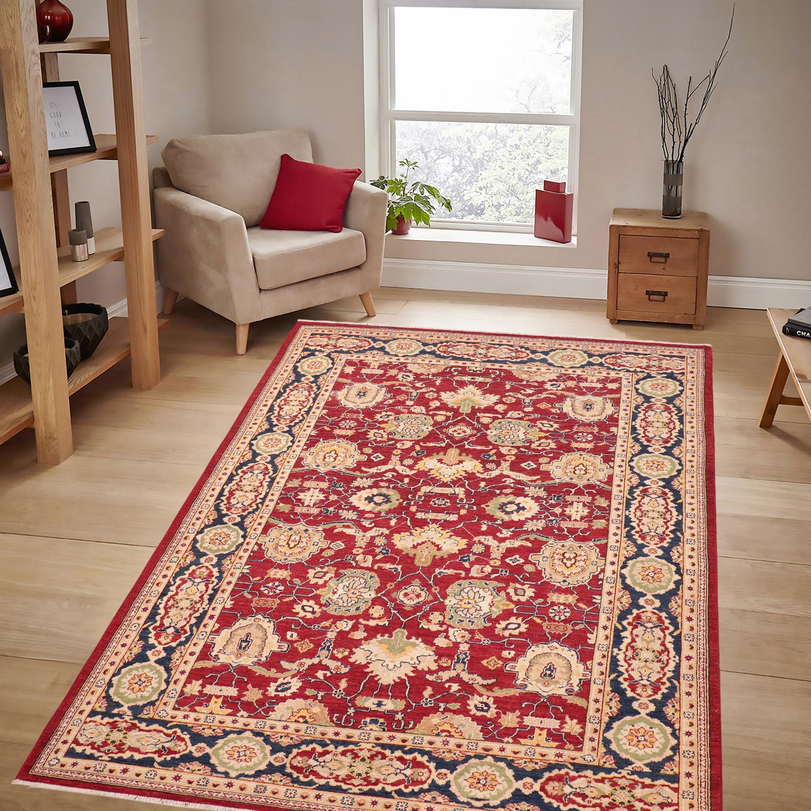 handmade Traditional Kafkaz Red Blue Hand Knotted RECTANGLE 100% WOOL area rug 6x9