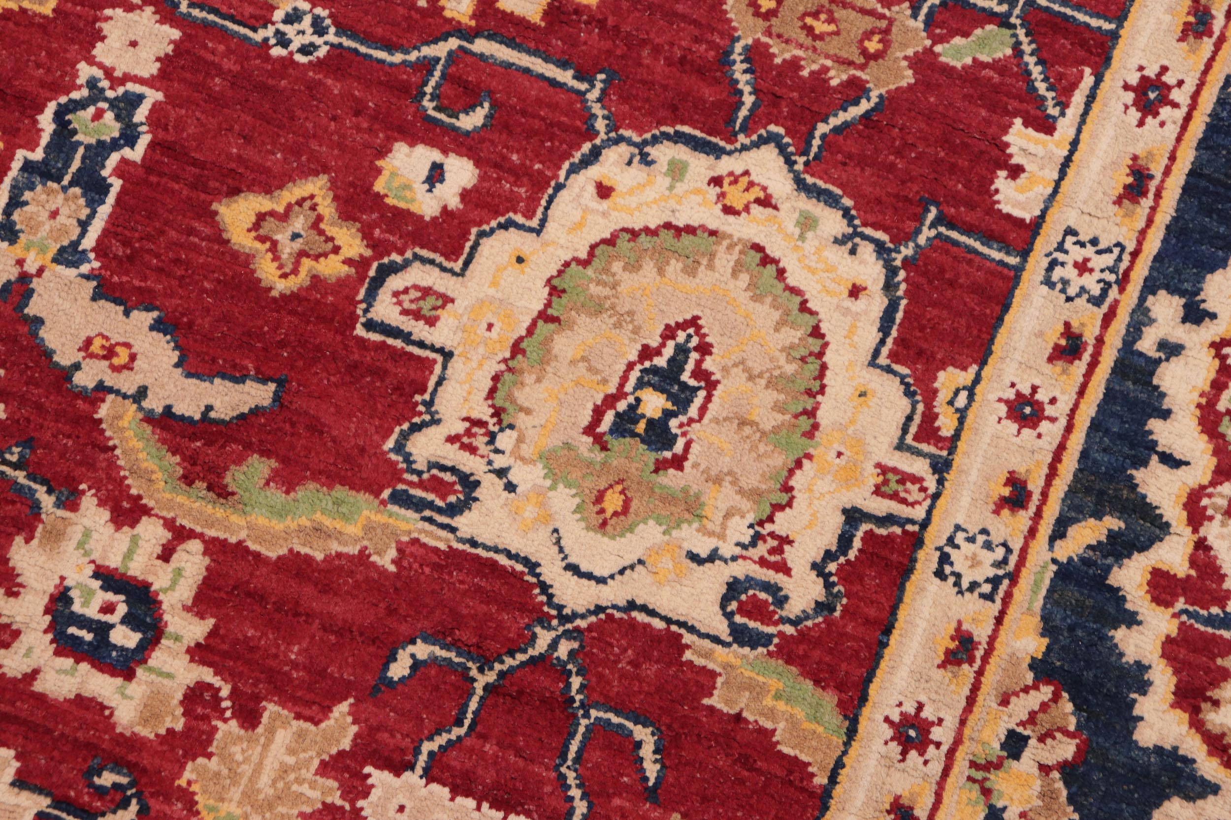 handmade Traditional Kafkaz Red Blue Hand Knotted RECTANGLE 100% WOOL area rug 6x9