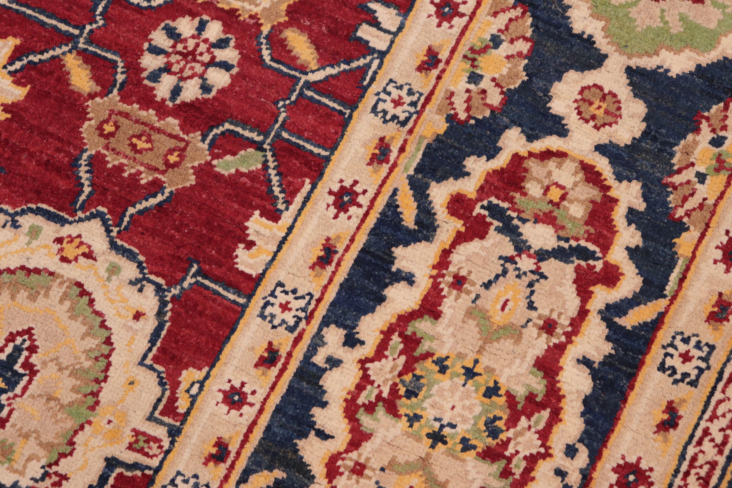 handmade Traditional Kafkaz Red Blue Hand Knotted RECTANGLE 100% WOOL area rug 6x9