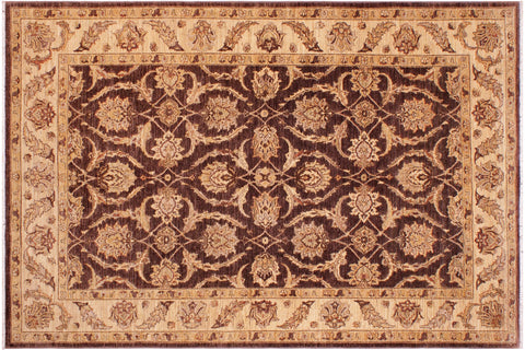 handmade Transitional Kafkaz Brown Tan Hand Knotted RECTANGLE 100% WOOL area rug 6' x 9'