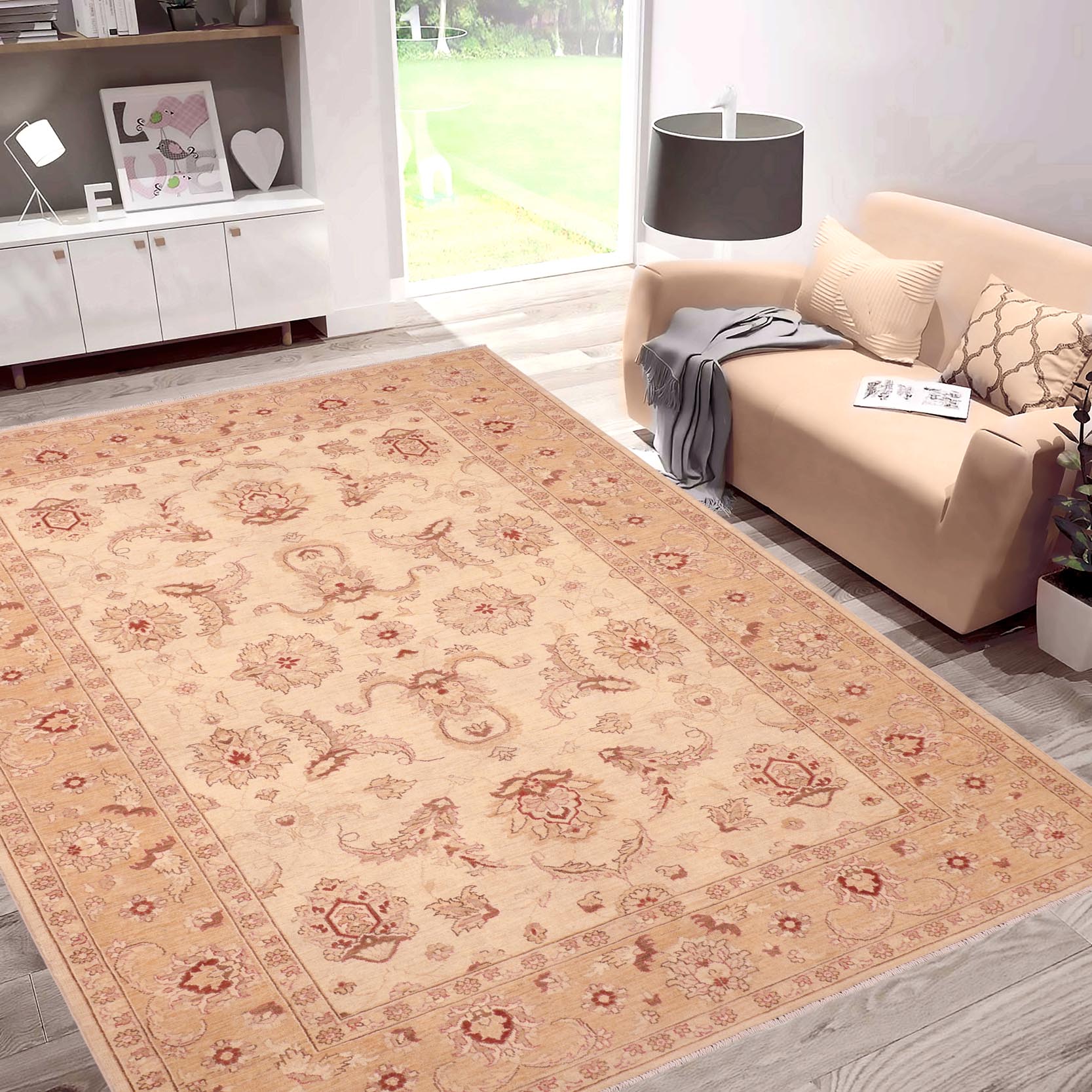 handmade Traditional Kafkaz Beige Gold Hand Knotted RECTANGLE 100% WOOL area rug 6x9