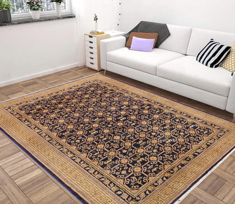 handmade Transitional Kafkaz Blue Green Hand Knotted RECTANGLE 100% WOOL area rug 6' x 9'