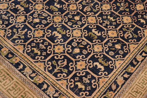 handmade Transitional Kafkaz Blue Green Hand Knotted RECTANGLE 100% WOOL area rug 6' x 9'