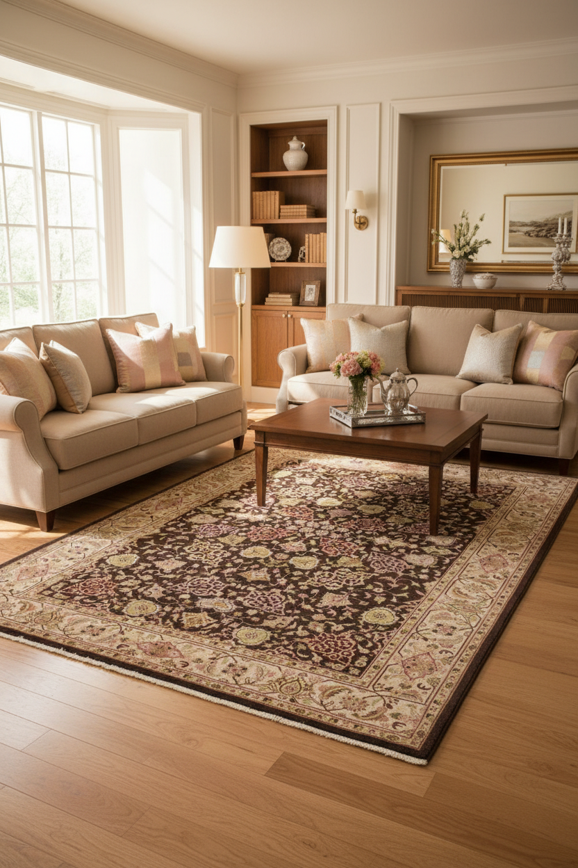 handmade Transitional Kafkaz Brown Beige Hand Knotted RECTANGLE 100% WOOL area rug 6'X9'