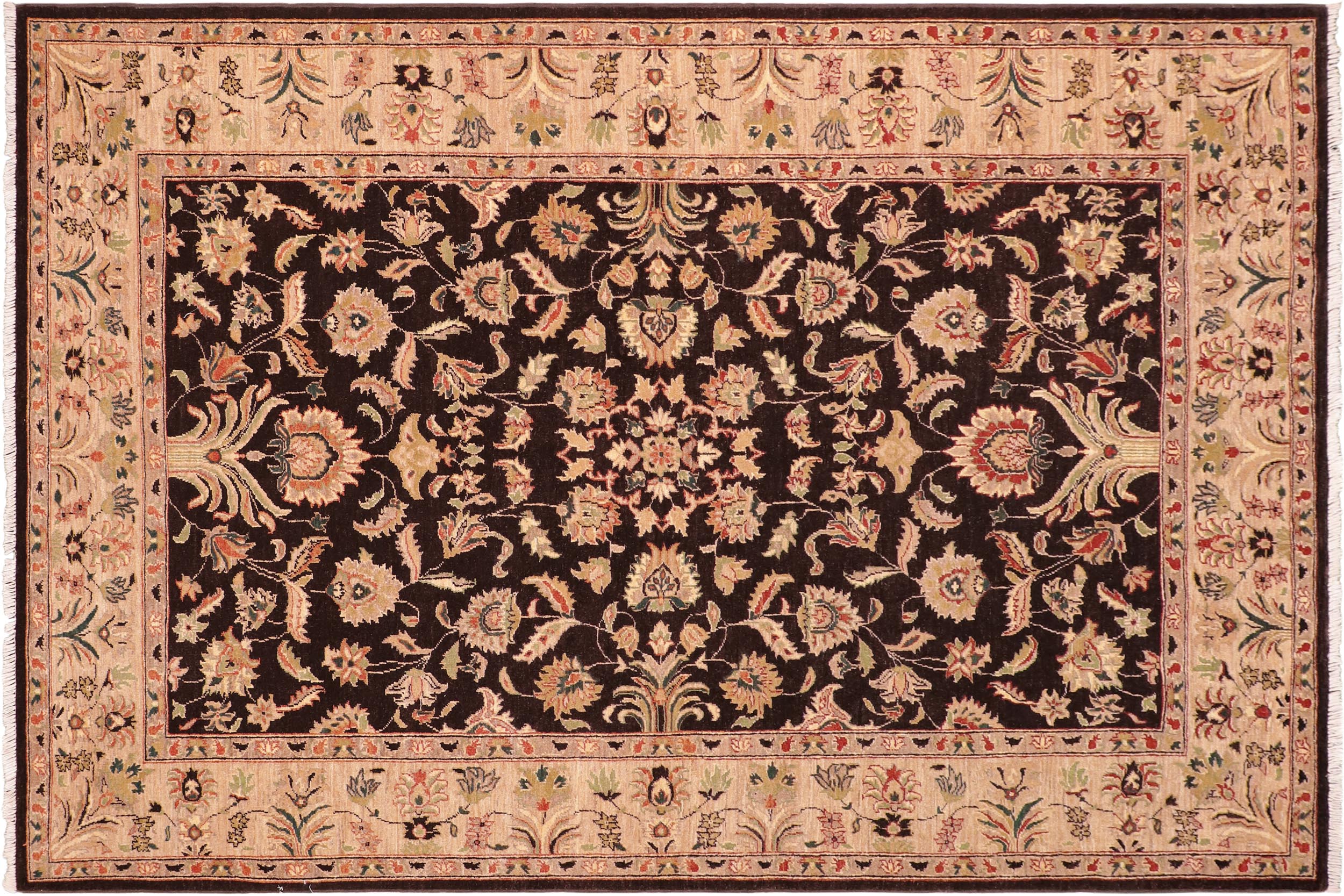 handmade Traditional Kafkaz Brown Tan Hand Knotted RECTANGLE 100% WOOL area rug 6x9