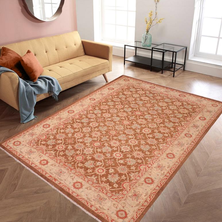 handmade Transitional Kafkaz Brown Beige Hand Knotted RECTANGLE 100% WOOL area rug 6X9