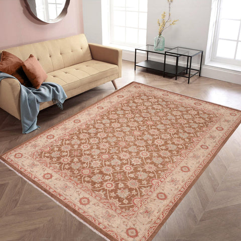 handmade Transitional Kafkaz Brown Beige Hand Knotted RECTANGLE 100% WOOL area rug 6' x 9'