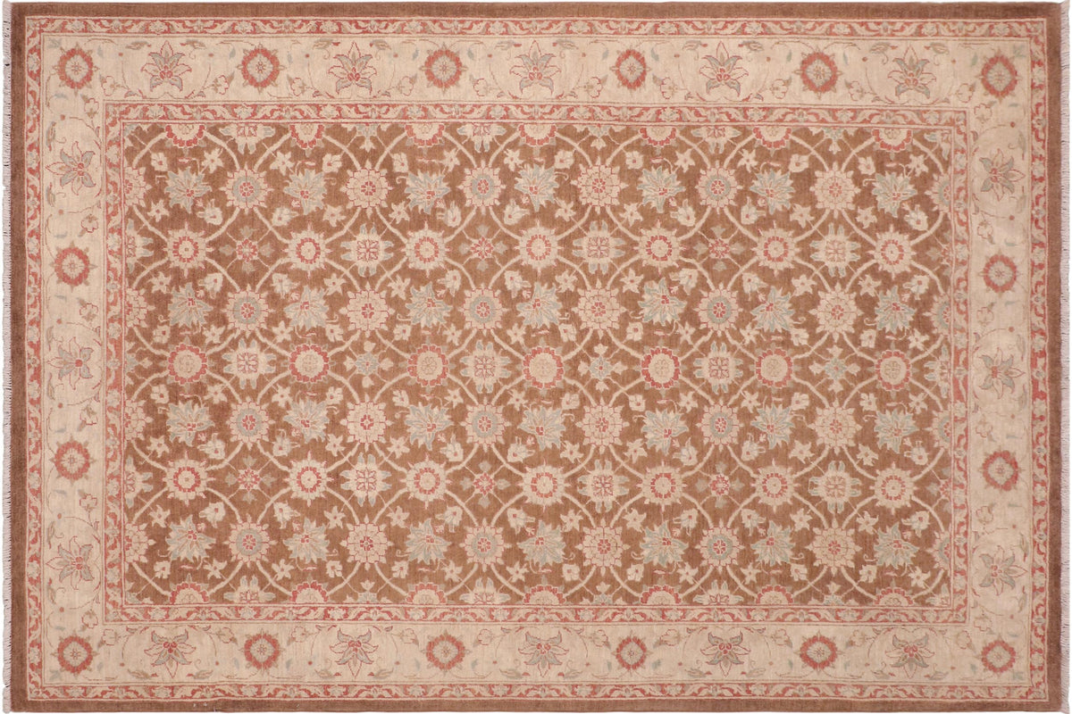 handmade Transitional Kafkaz Brown Beige Hand Knotted RECTANGLE 100% WOOL area rug 6' x 9'