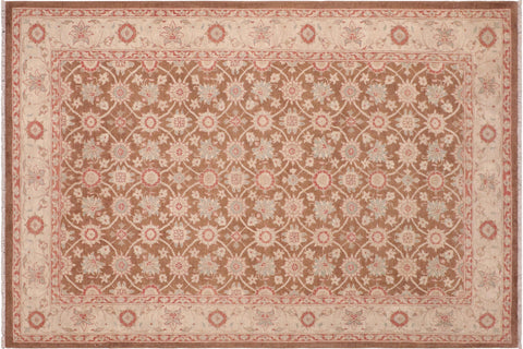 handmade Transitional Kafkaz Brown Beige Hand Knotted RECTANGLE 100% WOOL area rug 6' x 9'