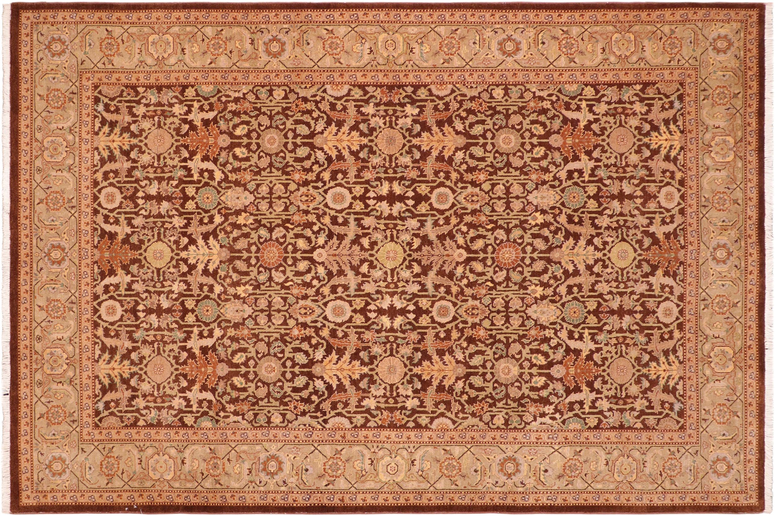 handmade Transitional Kafkaz Brown Green Hand Knotted RECTANGLE 100% WOOL area rug 6x9