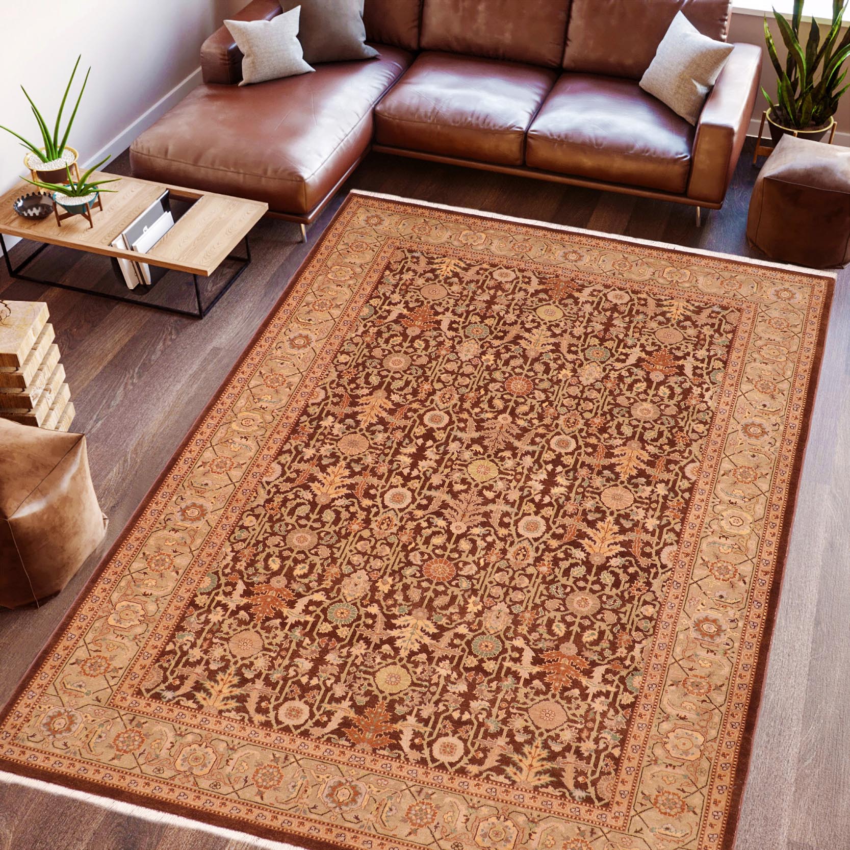 handmade Transitional Kafkaz Brown Green Hand Knotted RECTANGLE 100% WOOL area rug 6x9