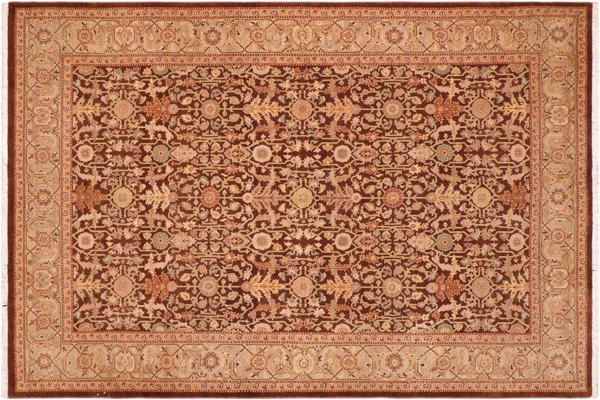 handmade Transitional Kafkaz Brown Green Hand Knotted RECTANGLE 100% WOOL area rug 6x9