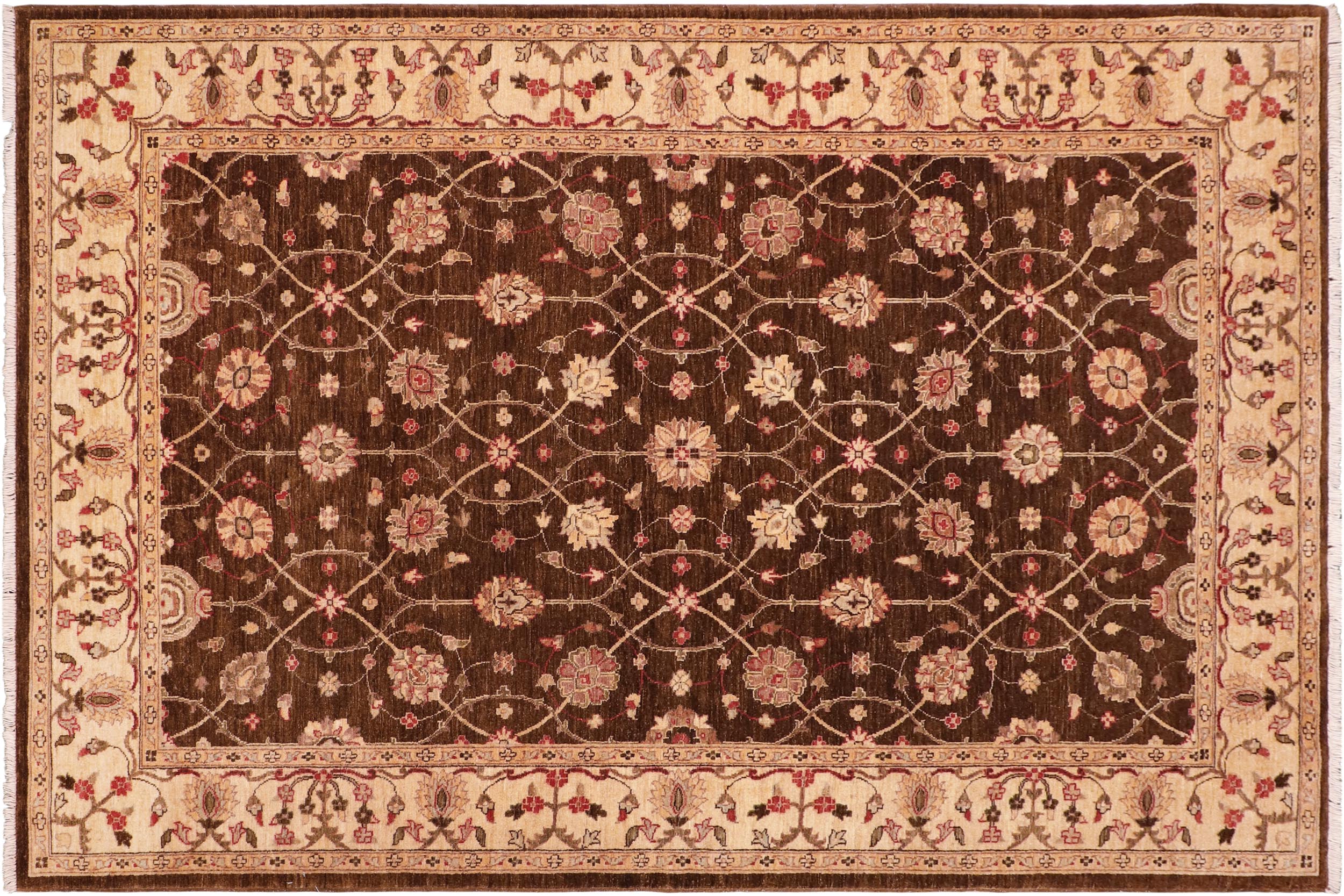 handmade Transitional Kafkaz Brown Beige Hand Knotted RECTANGLE 100% WOOL area rug 6' x 9'