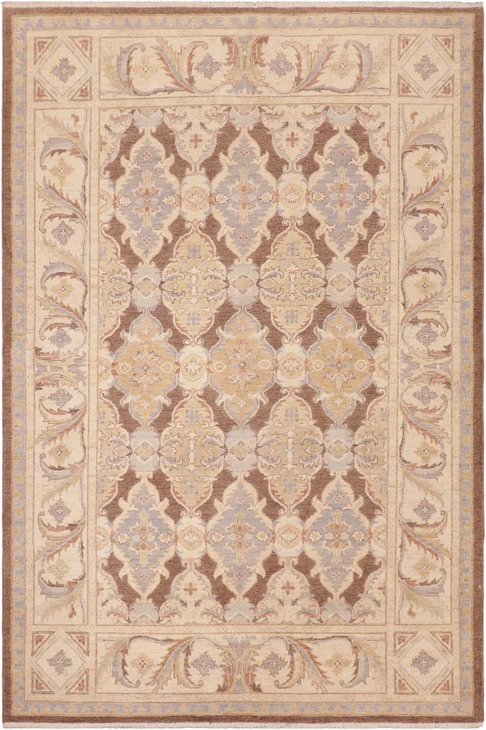handmade Transitional Kafkaz Brown Beige Hand Knotted RECTANGLE 100% WOOL area rug 6X9