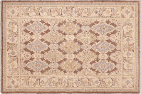 handmade Transitional Kafkaz Brown Beige Hand Knotted RECTANGLE 100% WOOL area rug 6' x 9'