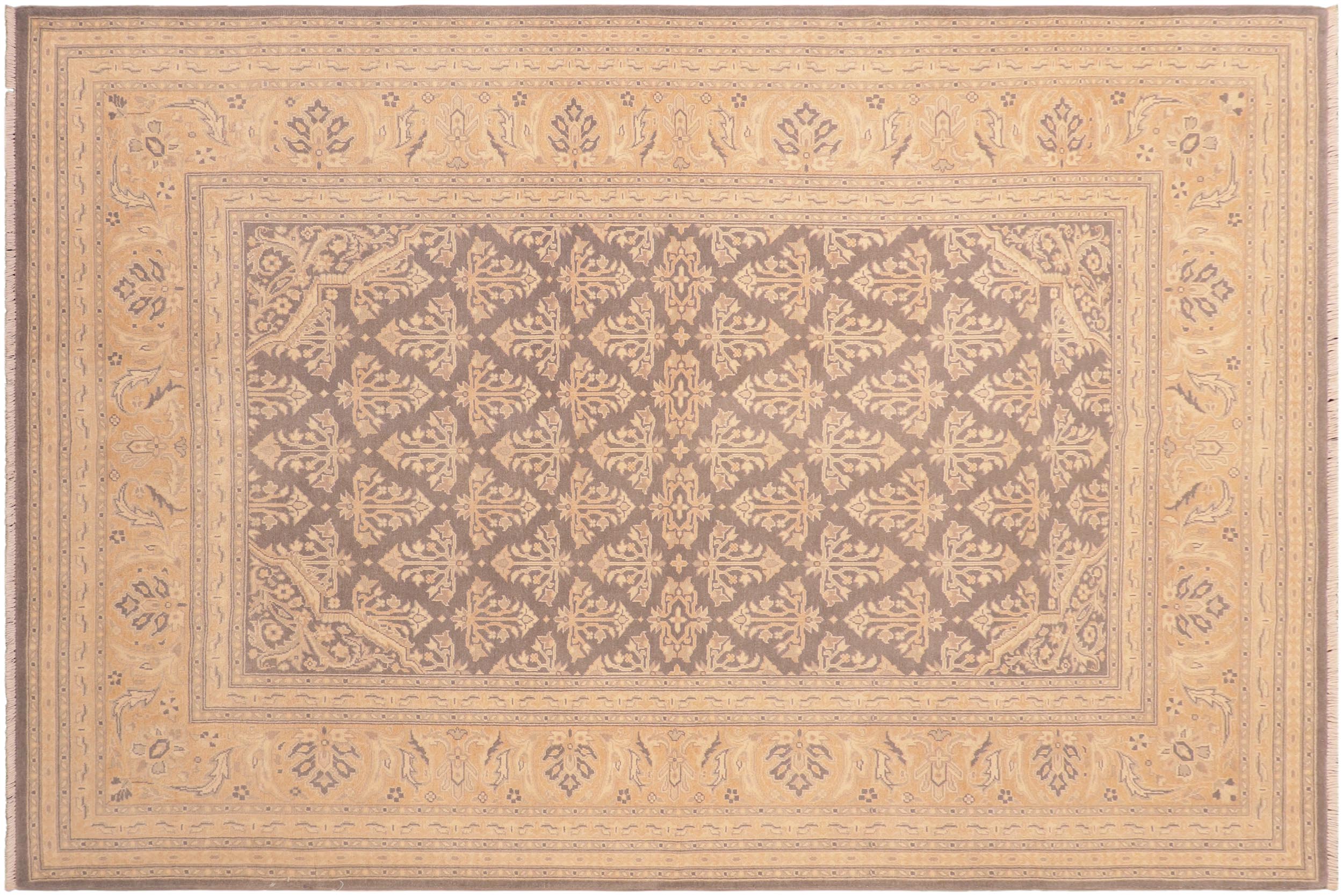 handmade Transitional Kafkaz Gray Gold Hand Knotted RECTANGLE 100% WOOL area rug 6x9