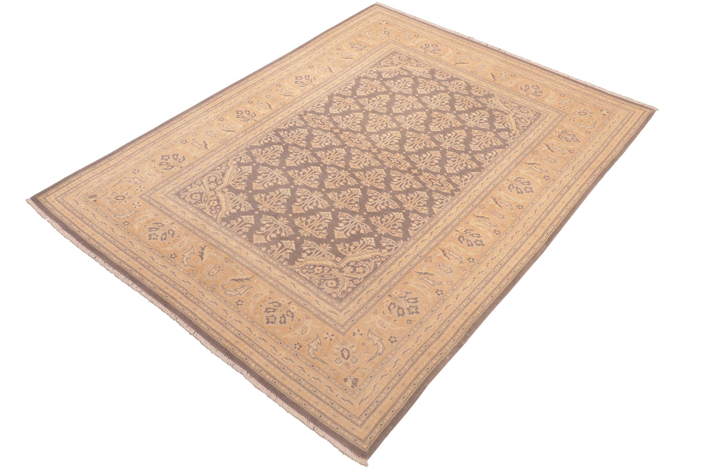 handmade Transitional Kafkaz Gray Gold Hand Knotted RECTANGLE 100% WOOL area rug 6x9