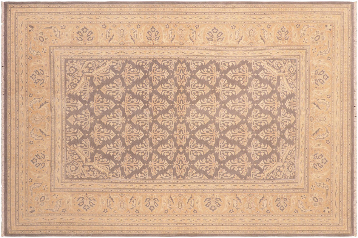 handmade Transitional Kafkaz Gray Gold Hand Knotted RECTANGLE 100% WOOL area rug 6x9