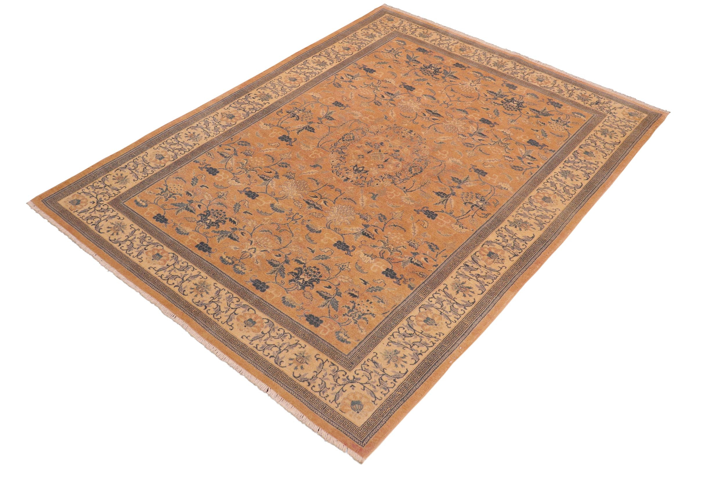 handmade Traditional Kafkaz Rose Beige Hand Knotted RECTANGLE 100% WOOL area rug 6x9
