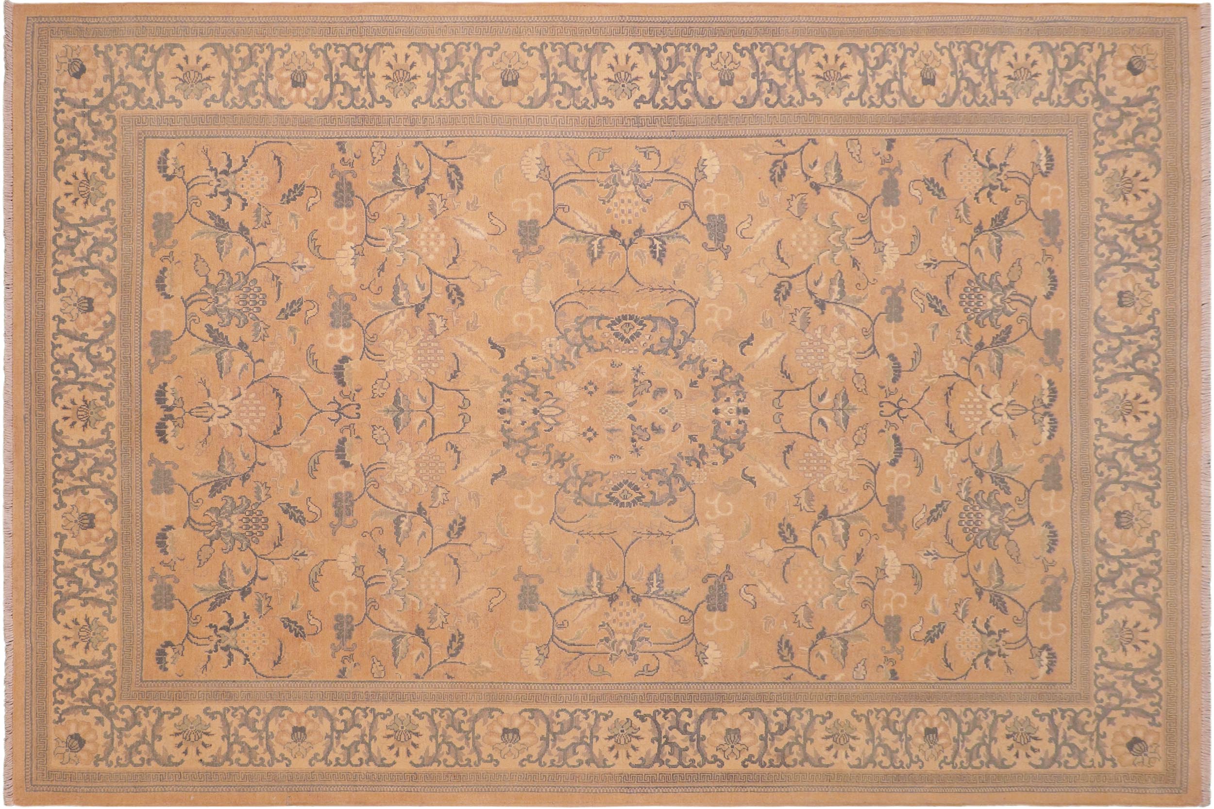 handmade Traditional Kafkaz Rose Tan Hand Knotted RECTANGLE 100% WOOL area rug 6x9