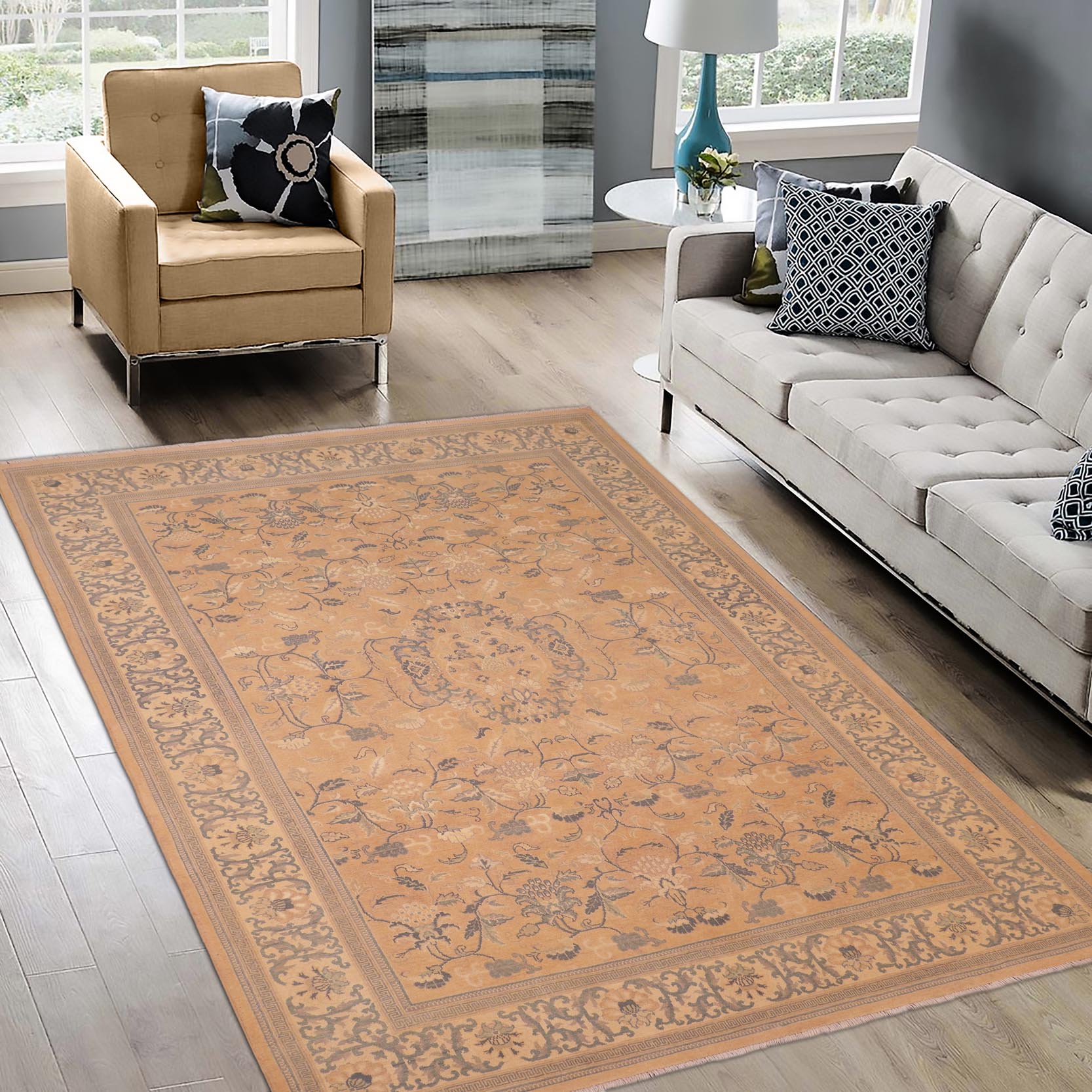 handmade Traditional Kafkaz Rose Tan Hand Knotted RECTANGLE 100% WOOL area rug 6x9