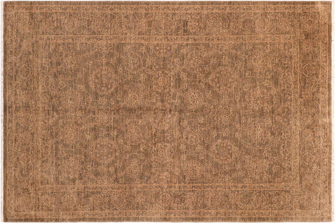 handmade Transitional Kafkaz Brown Gold Hand Knotted RECTANGLE 100% WOOL area rug 6' x 9'