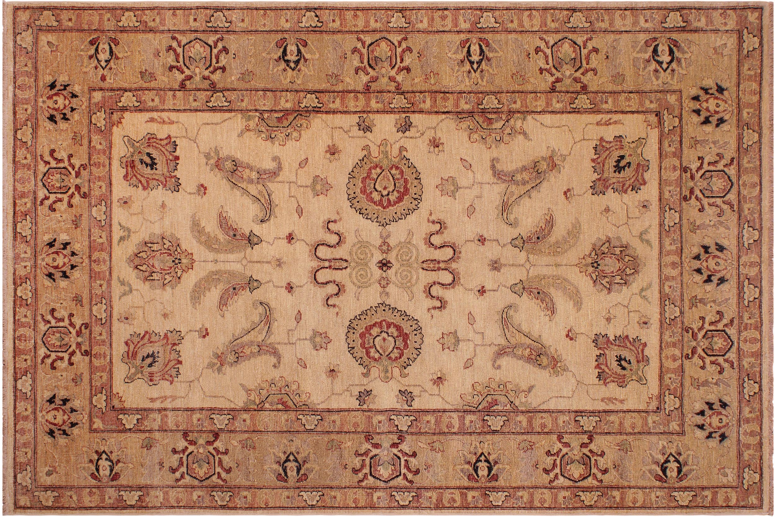 handmade Traditional Kafkaz Ivory Gold Hand Knotted RECTANGLE 100% WOOL area rug 6x9