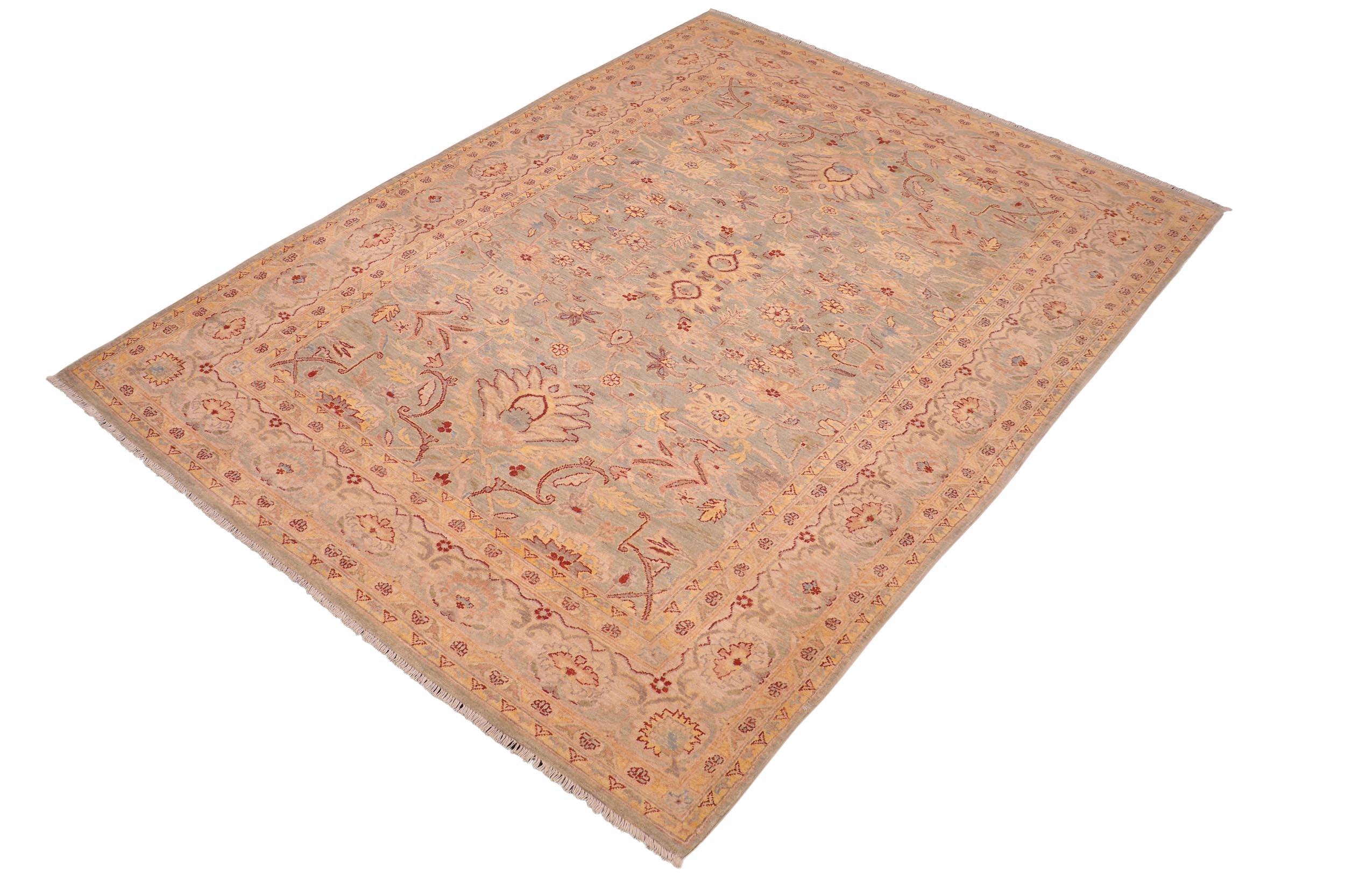 handmade Traditional Kafkaz Green Tan Hand Knotted RECTANGLE 100% WOOL area rug 6x9