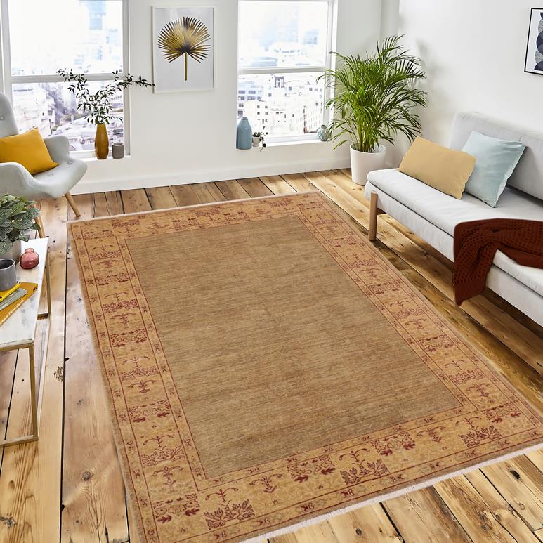 handmade Modern Kafkaz Tan Beige Hand Knotted RECTANGLE 100% WOOL area rug 6X9