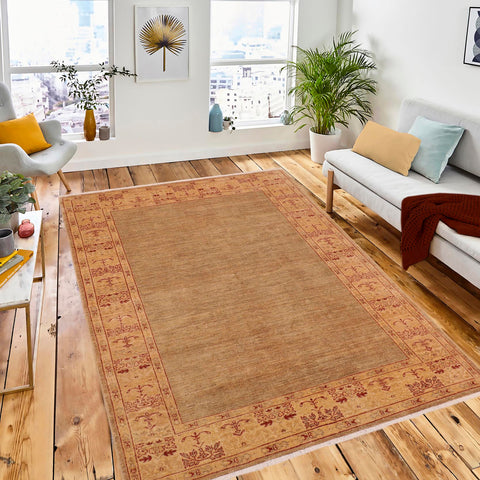 handmade Modern Kafkaz Tan Beige Hand Knotted RECTANGLE 100% WOOL area rug 6' x 9'