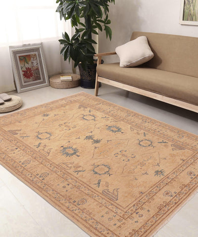 handmade Traditional Kafkaz Tan Blue Hand Knotted RECTANGLE 100% WOOL area rug 6x9