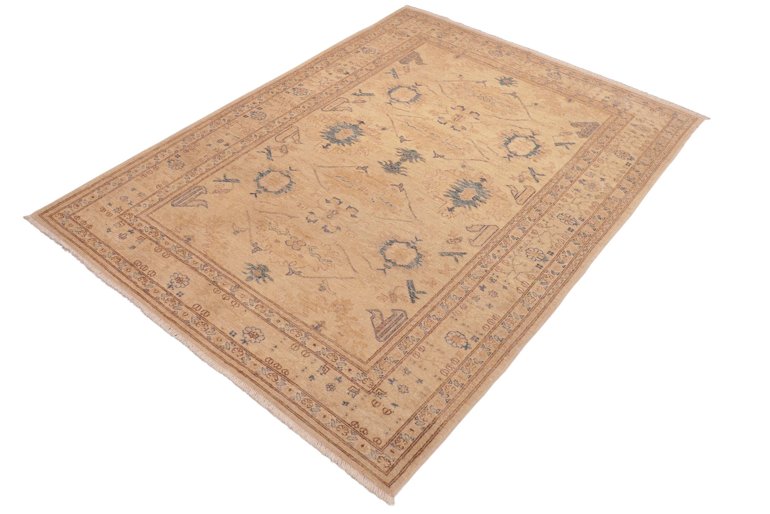handmade Traditional Kafkaz Tan Blue Hand Knotted RECTANGLE 100% WOOL area rug 6x9