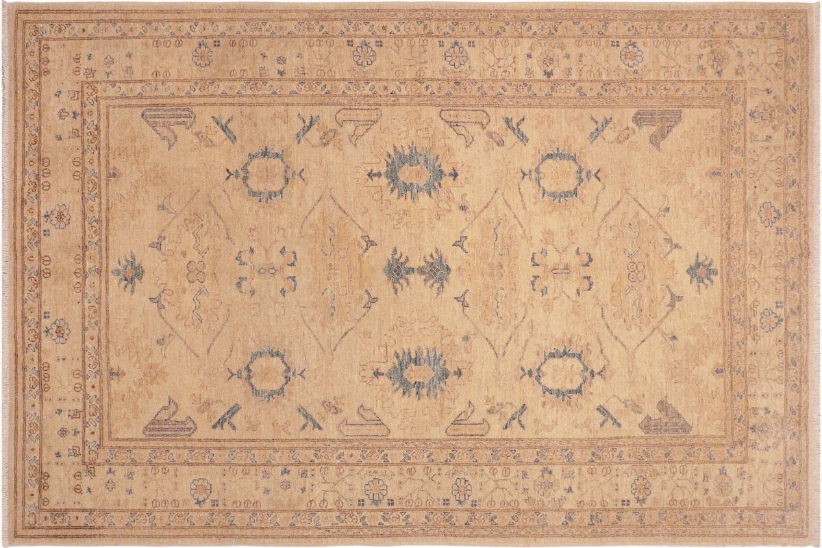 handmade Traditional Kafkaz Tan Blue Hand Knotted RECTANGLE 100% WOOL area rug 6x9