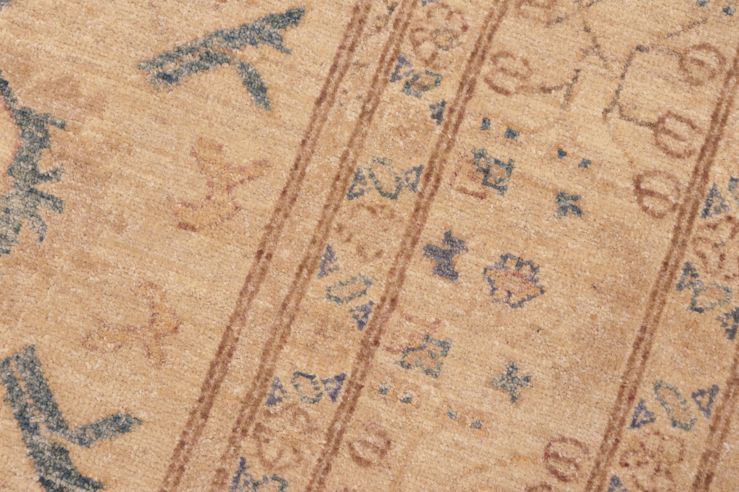 handmade Traditional Kafkaz Tan Blue Hand Knotted RECTANGLE 100% WOOL area rug 6x9