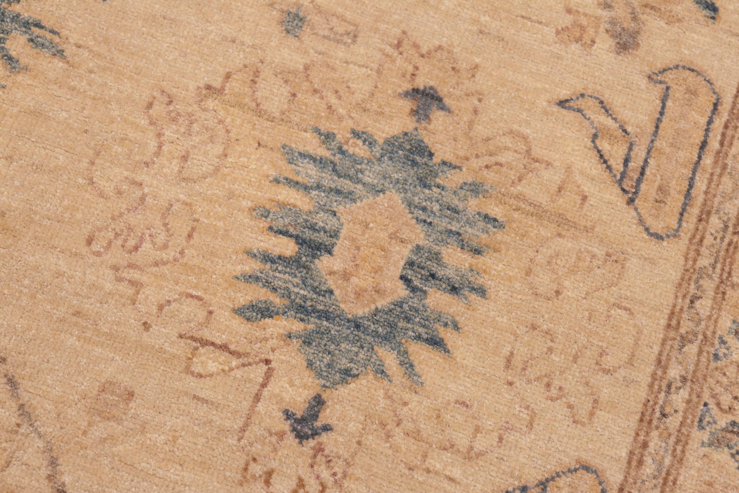 handmade Traditional Kafkaz Tan Blue Hand Knotted RECTANGLE 100% WOOL area rug 6x9