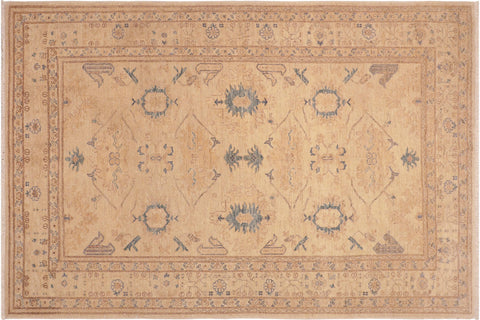 handmade Traditional Kafkaz Tan Blue Hand Knotted RECTANGLE 100% WOOL area rug 6x9