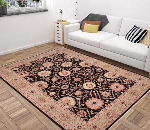 handmade Transitional Lahore Black Green Hand Knotted RECTANGLE 100% WOOL area rug 6' x 9'