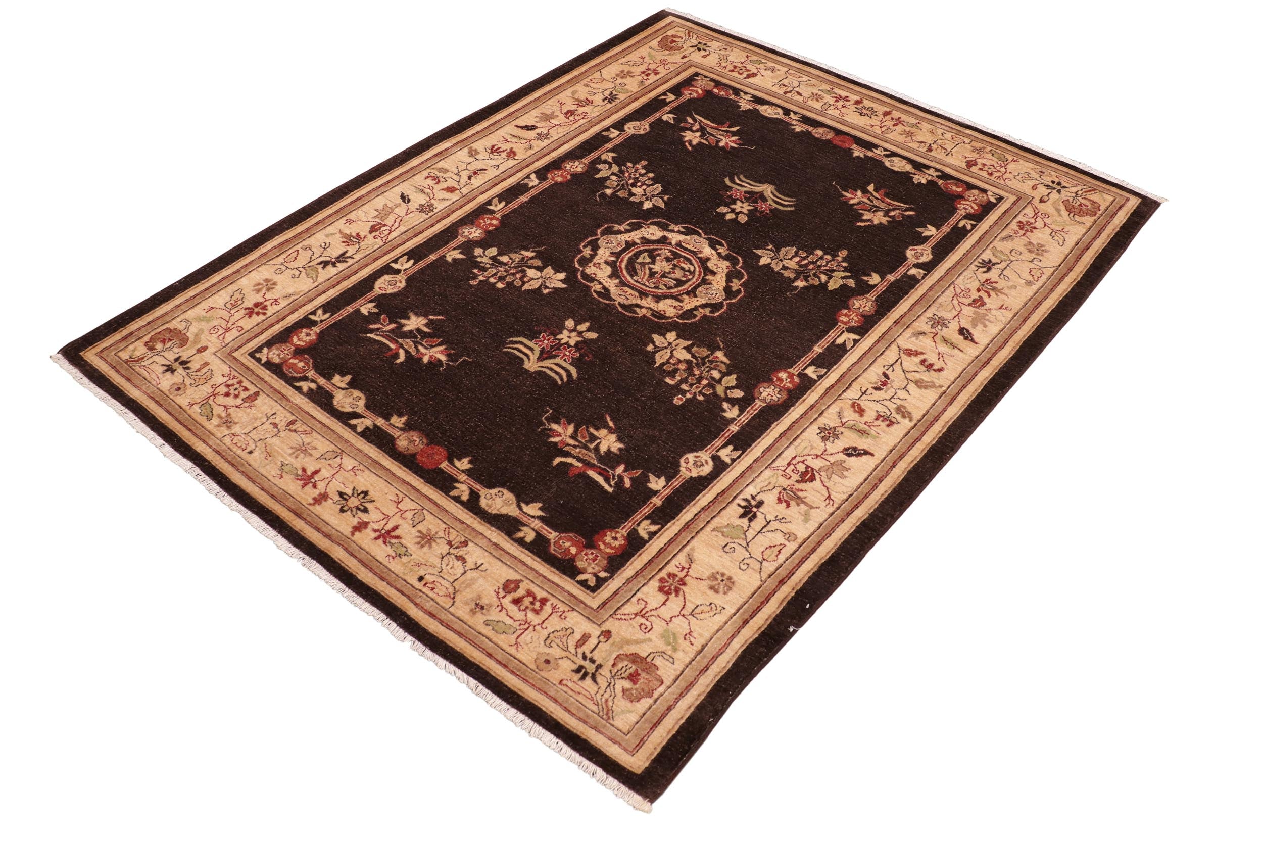 handmade Traditional Kafkaz Brown Tan Hand Knotted RECTANGLE 100% WOOL area rug 6' x 8'