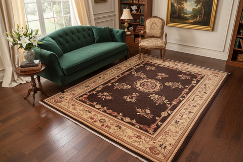 handmade Traditional Kafkaz Brown Tan Hand Knotted RECTANGLE 100% WOOL area rug 6' x 8'