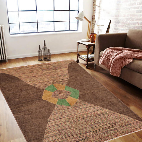handmade Modern Gabbeh Brown Gold Hand Knotted RECTANGLE 100% WOOL area rug 6' x 9'