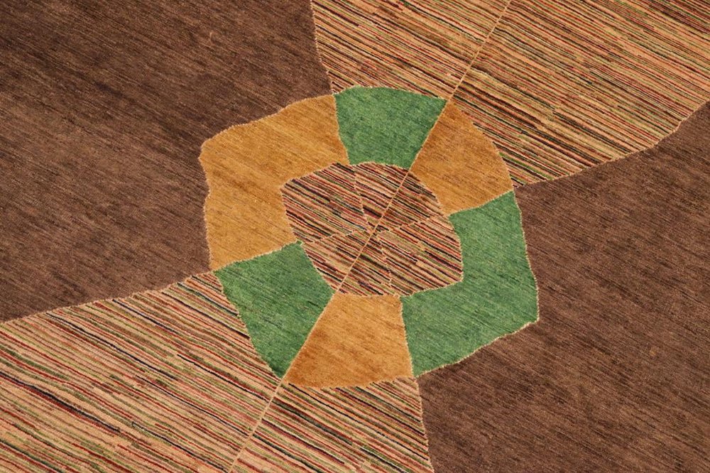 handmade Modern Gabbeh Brown Gold Hand Knotted RECTANGLE 100% WOOL area rug 6 X9 