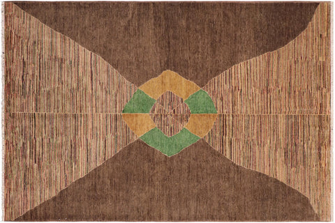 handmade Modern Gabbeh Brown Gold Hand Knotted RECTANGLE 100% WOOL area rug 6' x 9'
