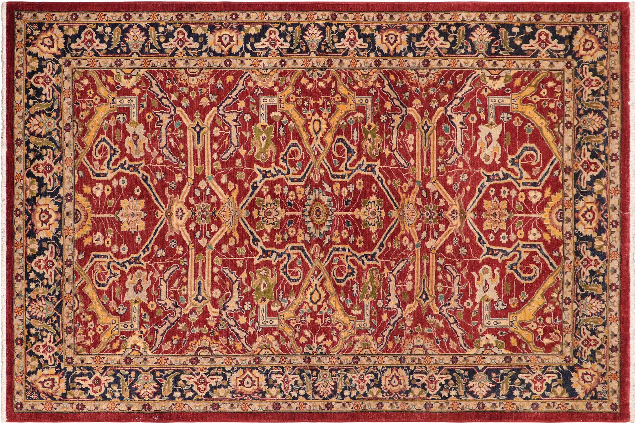 handmade Transitional Kafkaz Red Blue Hand Knotted RECTANGLE 100% WOOL area rug 6' x 9'