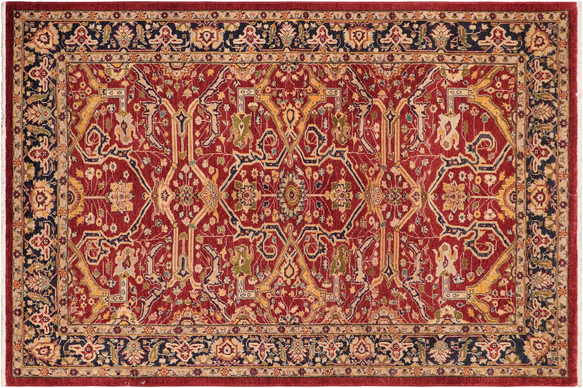 handmade Transitional Kafkaz Red Blue Hand Knotted RECTANGLE 100% WOOL area rug 6' x 9'