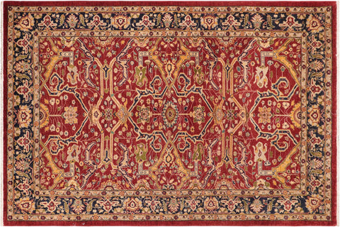 handmade Transitional Kafkaz Red Blue Hand Knotted RECTANGLE 100% WOOL area rug 6' x 9'