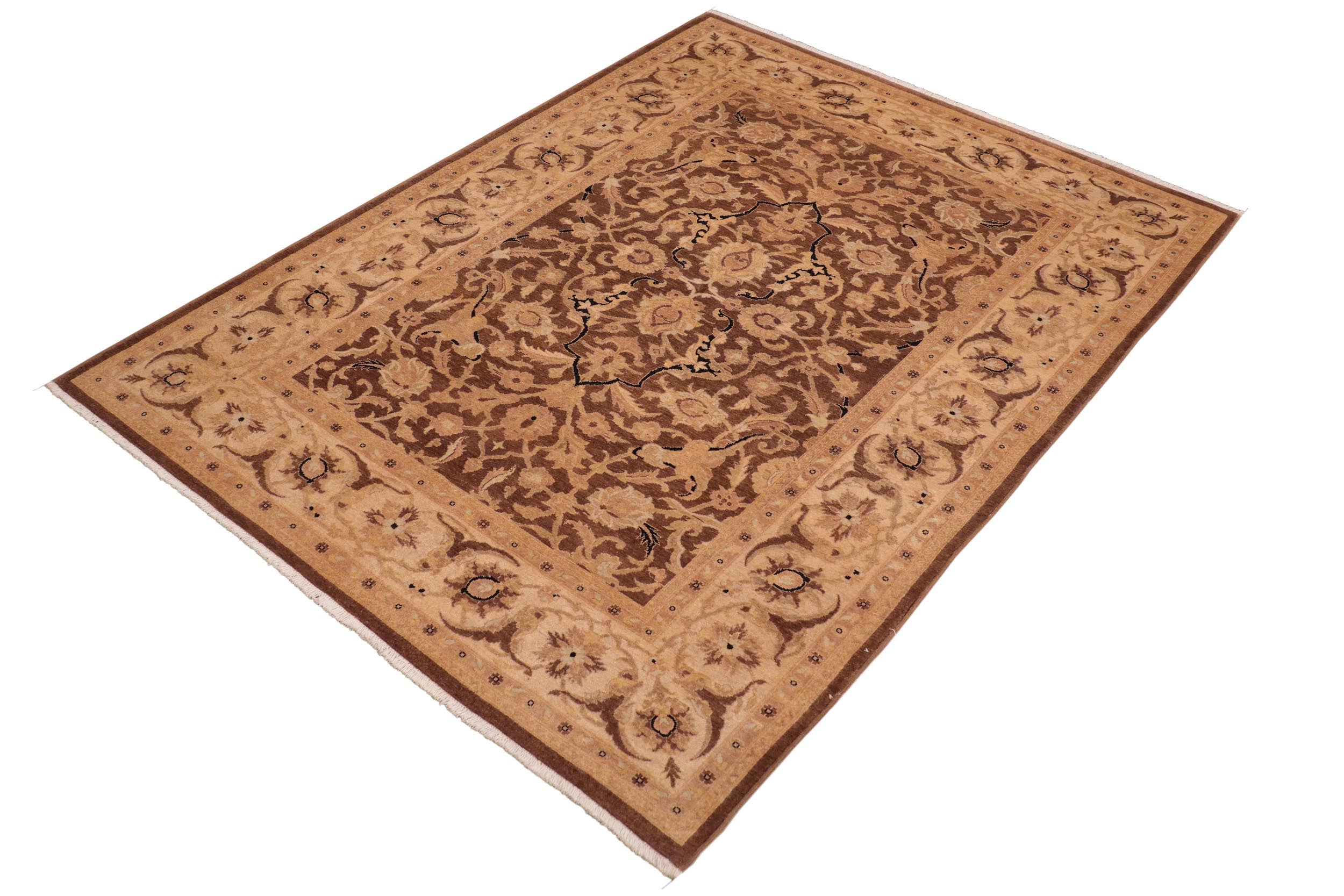 handmade Traditional Kafkaz Brown Tan Hand Knotted RECTANGLE 100% WOOL area rug 6' x 9'