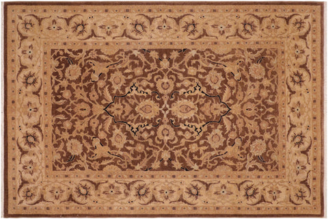 handmade Traditional Kafkaz Brown Tan Hand Knotted RECTANGLE 100% WOOL area rug 6' x 9'